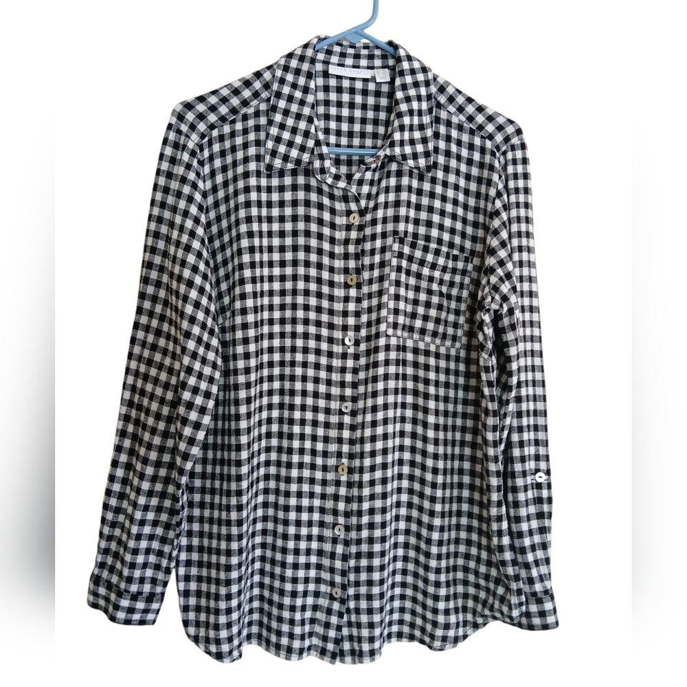 Susan Graver Linen Blend Blouse Size Medium Petite - Picture 2 of 6